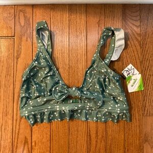 NWT Peek & Beau Fuller Bust cut out bikini top with frill detail in green floral